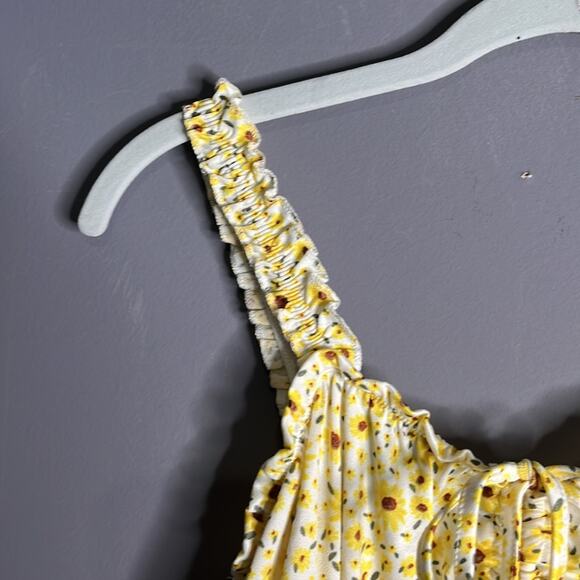 Derek Heart Yellow Sunflower Print Smocked Crop Top Size Medium - Picture 3 of 8